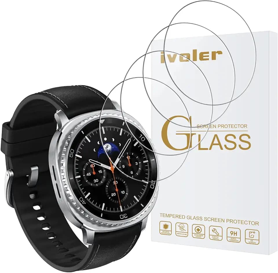 ivoler 4 Stück Schutzglas Schutzfolie für Samsung Galaxy Watch 8 Classic 46mm, 9H Härte Schutz Glas, HD Klar Displayschutzfolie, Anti-Kratz Folie, Anti-Bläschen