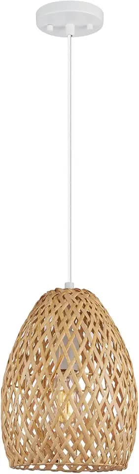 Globe Electric x Novogratz 61090 1-Light Pendant Light Fixture, Light Twine Shade, White Socket, Adjustable Cloth Cord Height, Modern Hanging Lights for Kitchen Island, Hallway, or Dining Room
