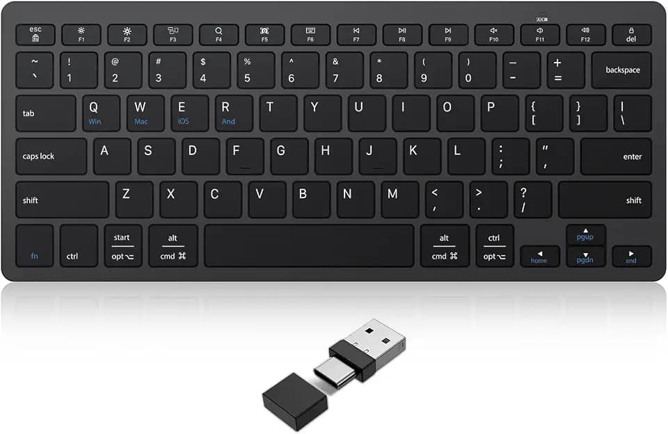 OMOTON Compact Wireless Keyboard for PC/Tablet/Laptop, Type-C USB-A, Black