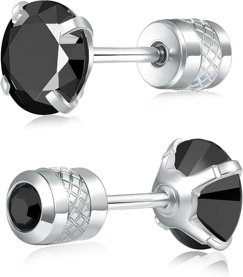 VOLUKA Cubic Zirconia Stainless Steel Screw Earrings - Titanium Screw Back Earrings 20G Pure Titanium Earpost - Hypoallergenic for Women Men Trendy Cartilage Stud Earrings