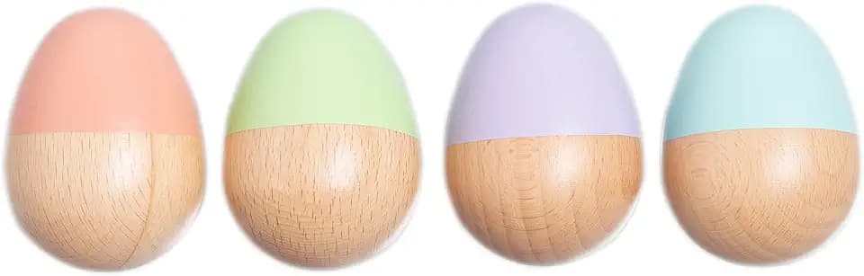 Pearhead Wooden Egg Shaker Baby Toy Set, 4-Piece Musical Rattles