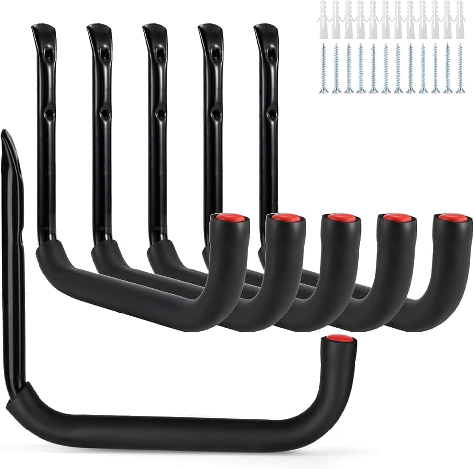 Sinoer Garage -Haken，wandhaken garage，garagenhaken，wandhaken zum schrauben，schwerlasthaken，wandhalter，gartengeräte halterung，für Gartengeräte, Leitern, Fahrräder,6 Stück，25x23CM