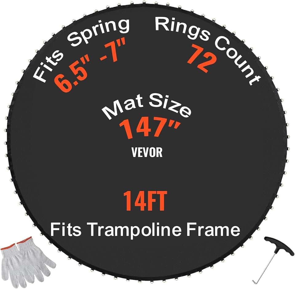 VEVOR Trampolinmatte Sprungtuch für Trampolin Ø 427 cm, verstärkte UV-beständige Matte mit 72 V-Ringen, passend für Federlängen von 16,5 bis 17,8 cm