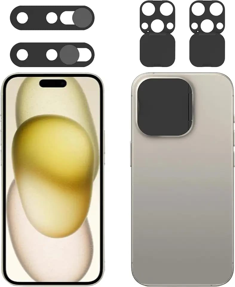Front Camera Cover Compatible for iPhone 15 Pro/15 Pro Max with Rear Lens Cover,Protect Privacy and Security But Not Affect Facial Recognition（2Pack-2025 Updated Version