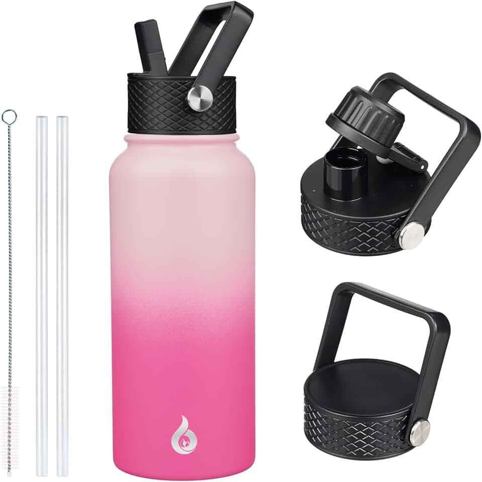 BJPKPK 32oz Insulated Water Bottle with Straw Lid, Stainless Steel Bottle