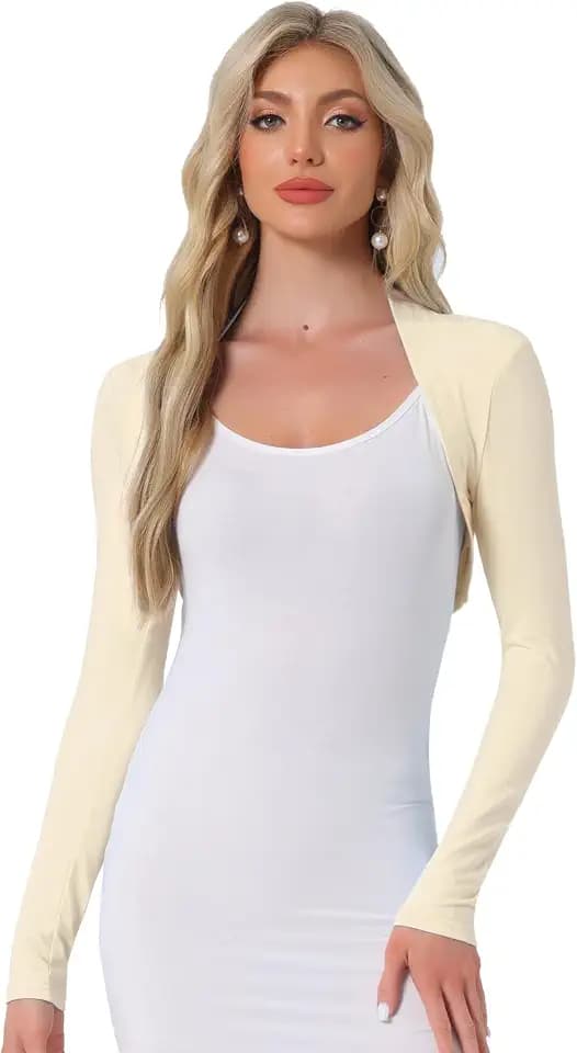 Allegra K Women's Crop Bolero Cotton Elegant Solid Color Long Sleeve Shrug