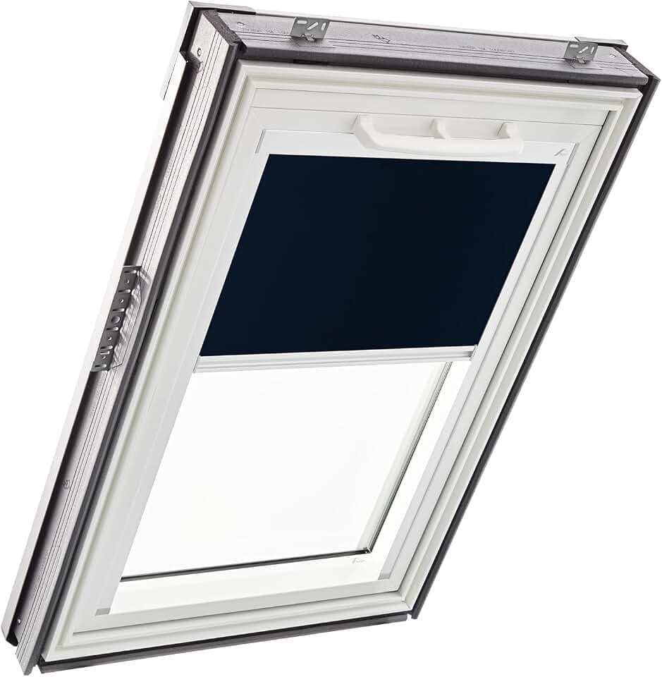 Original Roto Verdunkelungsrollo ZRV - Nahezu vollständige Verdunkelung - Führungsschiene Weiß - Für Dachfenster der Baureihe Q - Größe 055/078 | 05/07 - Stofffarbe Blau