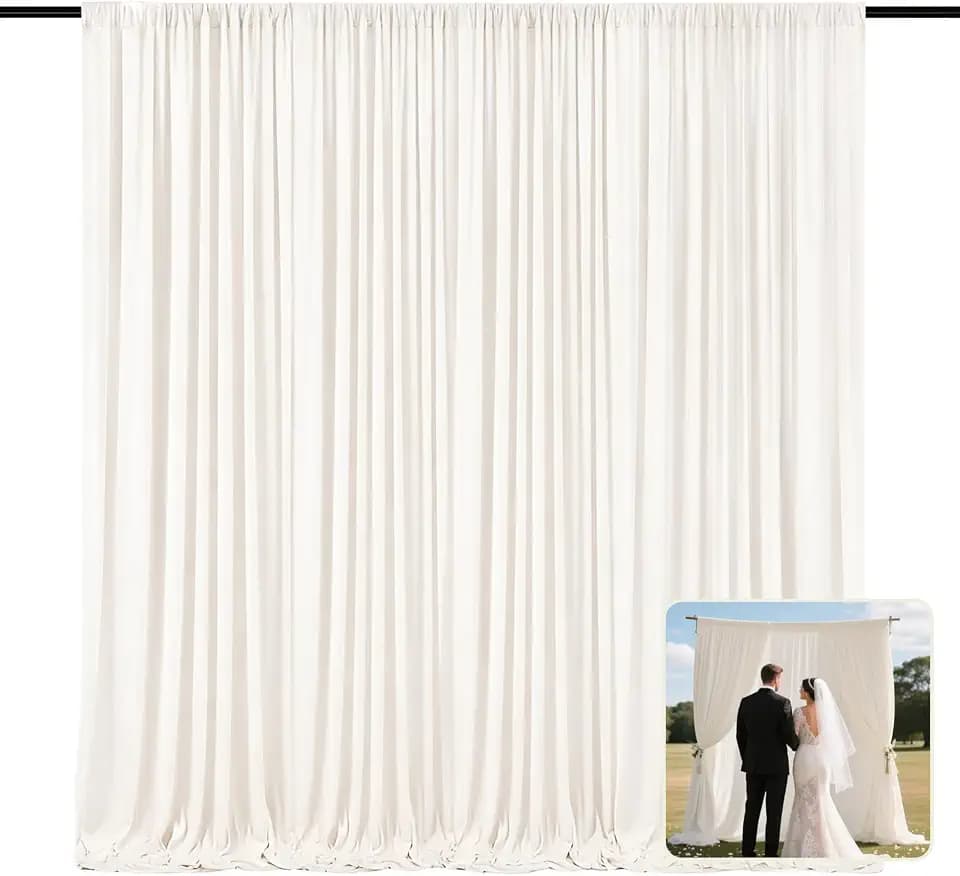 2 Panels Ivory White Backdrop Curtain, 10 x 10 Feet Polyester Background Curtains for Parties, Weddings, Baby Showers, Halloween, Christmas, Birthday Party Photoshoot Backdrop Curtains Decorations