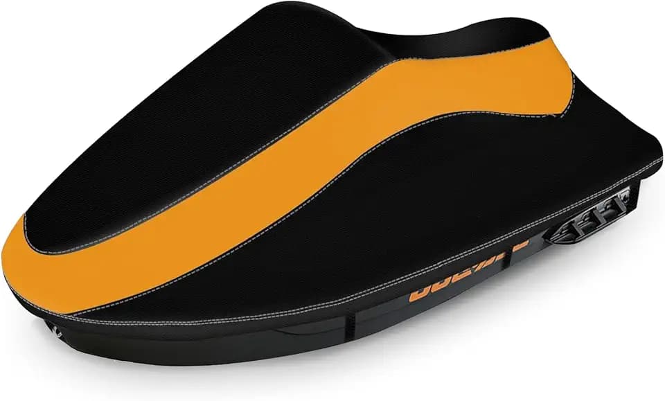Trailerable Jet Ski Cover, Waterproof Tear and Fade Resistant Cover with 3 Windproof Buckles & Reflective Air Vent, Fits from 136" to 145" 3 Seater Black Sea Doo GTI Kawasaki (Black&Orange)
