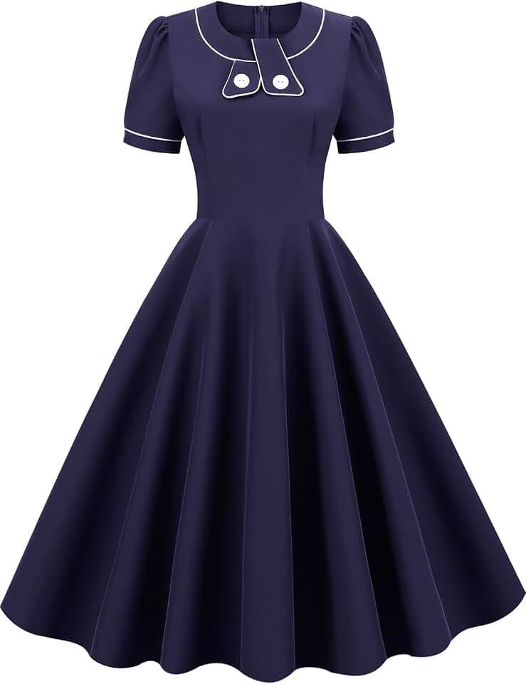 AXOE Damen Vintage Kleid 50er Rockabilly Swing Kurzarm