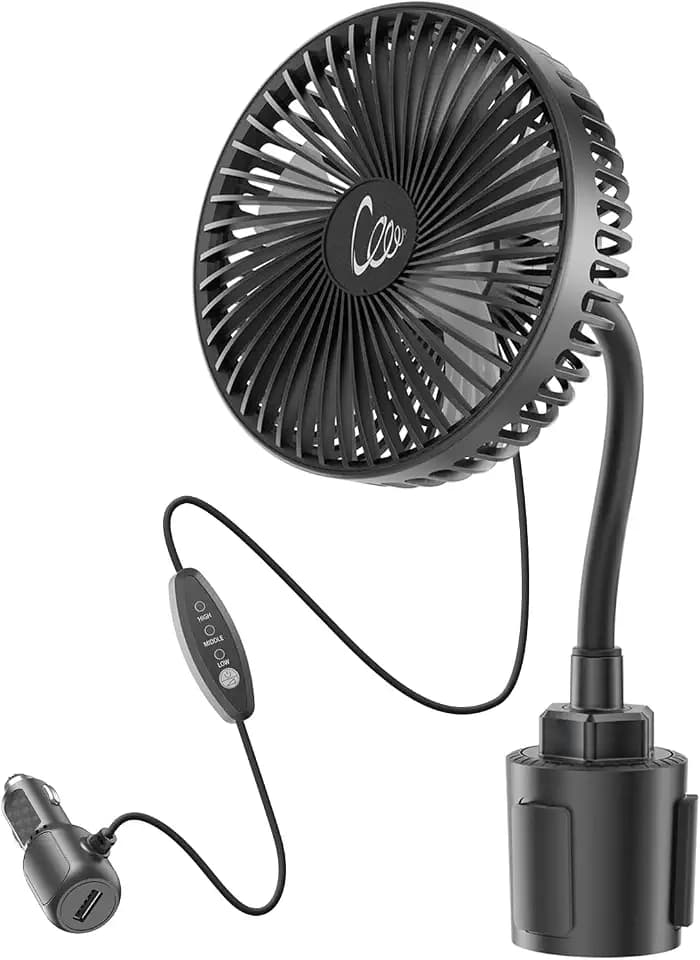 12V Car fan, Portable Vehicle Cooling Fan for Front Seat, 360° Rotation