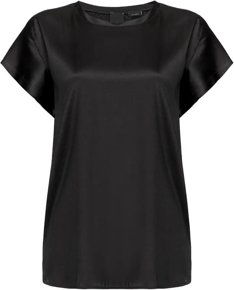 Pinko Damen Farida Blusa Satin Stretch Kurzarm Shirt, Z99_Nero Limousine, 40