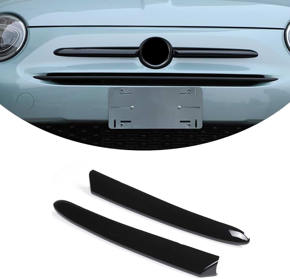 Car Front Logo Both Sides Cover Trim 1pc Fit for Fiat 500 2016 2017 2018 2019 2020 2021 2022 2023 2024 2025+ Car Front Logo Both Sides Trim Strip (Gloss Black)