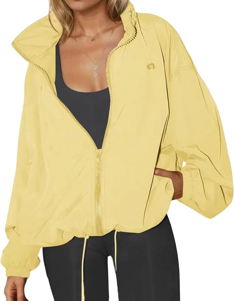 Yousify Womens Light Rain Jackets Zip Up Hooded Windbreaker with Pockets