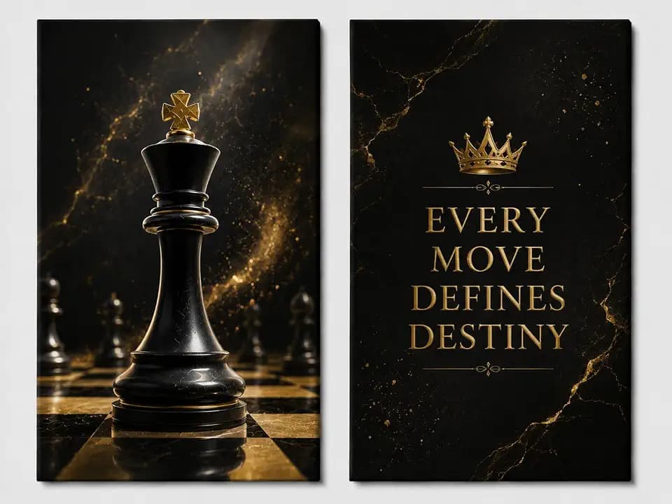 ICE ARMOR X-Large Set of 2 Luxury Chess King Quote Wall Art Canvas Prints Black Golden Color Motivational Office Decor 24x36 Inch Canvas Print - Ready to hang