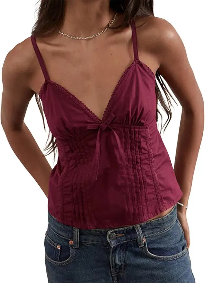 Yassiglia Damen Y2K Aesthetic Spaghetti Strap Crop Cami Sommer Sexy Damen Camisole Tank Top Ausgehen Outfit Tops