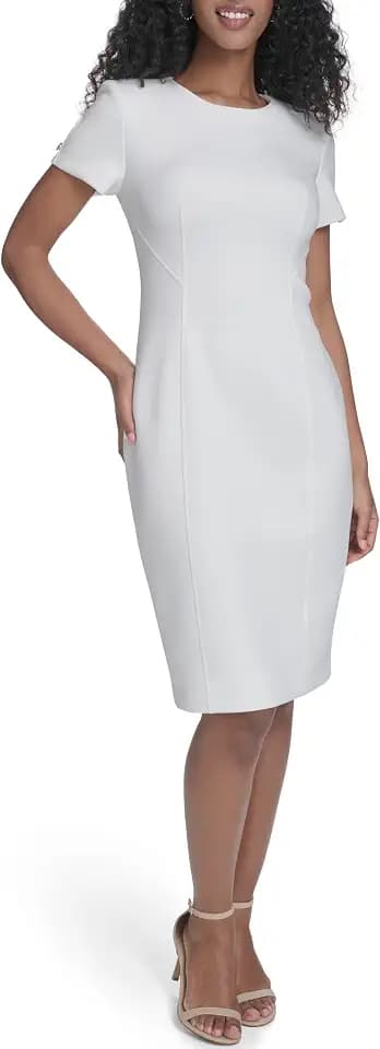 Calvin Klein Short Sleeved Seamed Sheath Dress