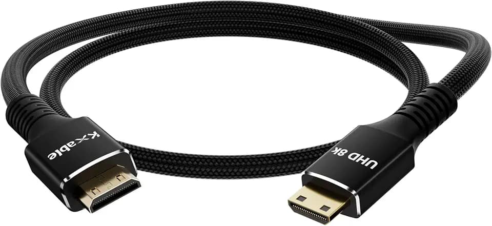 8K Mini HDMI to Mini HDMI Cable 1FT, Aluminum, Braided, 8K@60Hz, 4K@120Hz, 2K, 1080P, HDR, eARC, 3D, Compatible with Portable Monitor, Camera, Tablet, Raspberry Pi Zero, Camcorder, Graphics Card