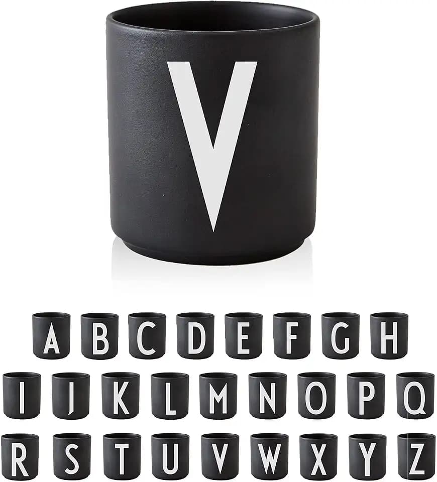 Design Letters Buchstaben Tasse Personalisiert (A-Z) | Kaffeebecher Porzellan Schwarz | Geburtstagsgeschenk, Personalisierte Geschenke | Geschenke für Frauen, Männer| Initialen Tasse | Teetasse 250Ml