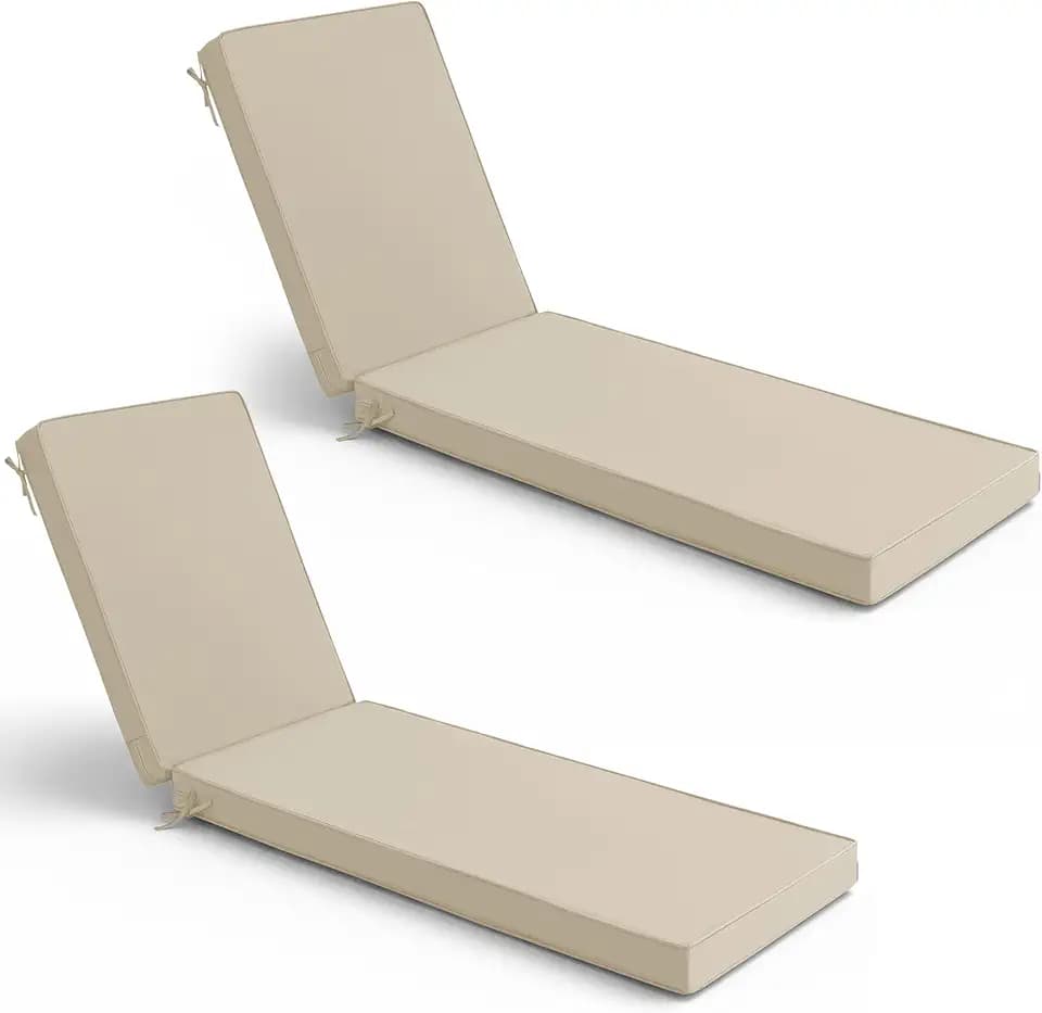 Summsun Chaise Lounge Cushions Outdoor Set of 2, 72 x 21 x 3 Inch, Cream