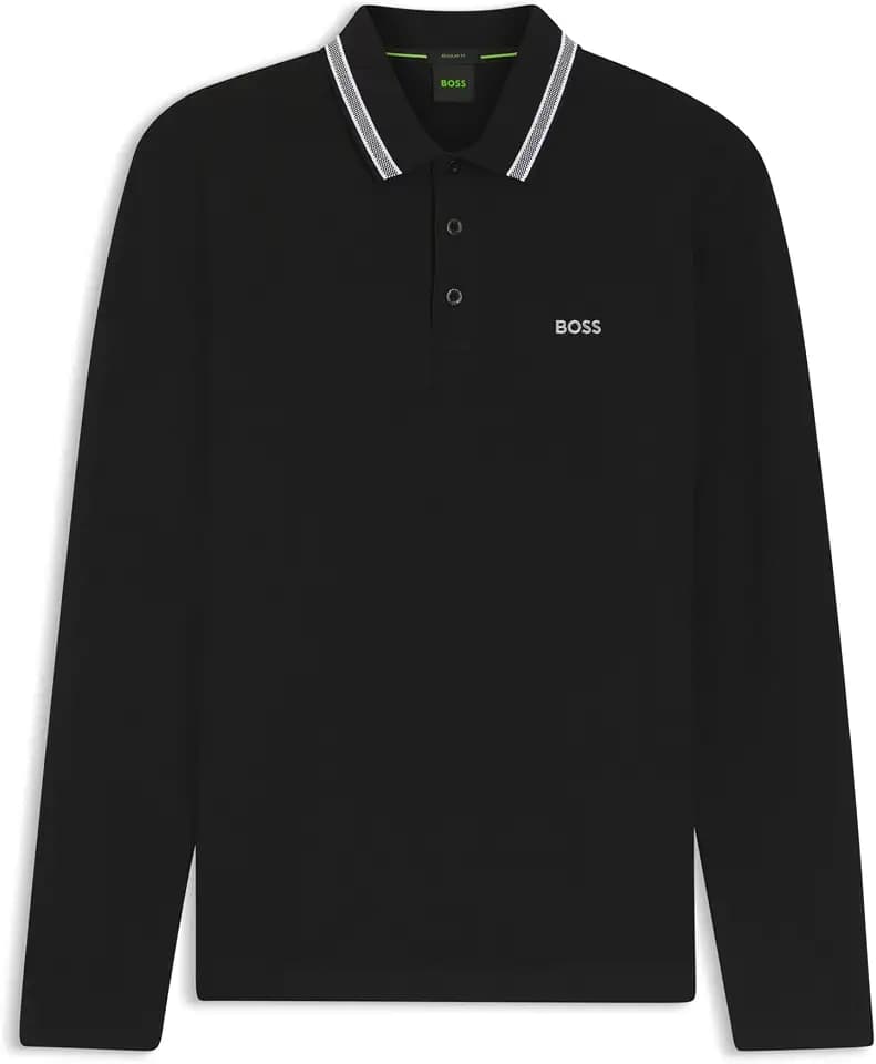 BOSS Herren Plisy Longsleeve-Poloshirt aus Baumwoll-Piqué mit Details am Kragen