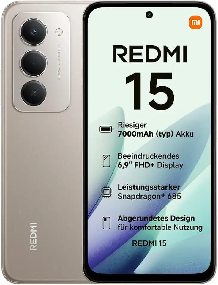 XIAOMI Redmi 15 Smartphone 8+256GB, Unlocked, Handy mit Android, 6,9" FHD+ 144Hz DotDisplay, Snapdragon 685, 50MP KI-Dualkamera, 7000mAh Akku, Titan Gray