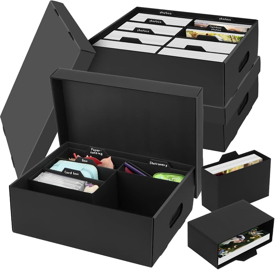 3 Stück Fotoaufbewahrungsbox, Fotobox Aufbewahrungsbox mit Deckel für 10x15 cm Fotos, Aufbewahrungsboxen schwarz Fotoalben Foto-Organizer aus Pappe für Handwerk Aufkleber Foto