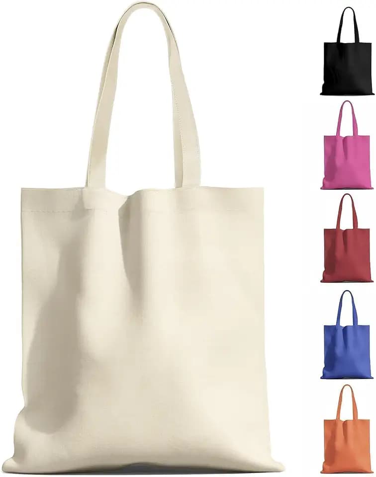 5 Pack Canvas Tote Bags With Handle, Canvas Shopping Bag, Beige