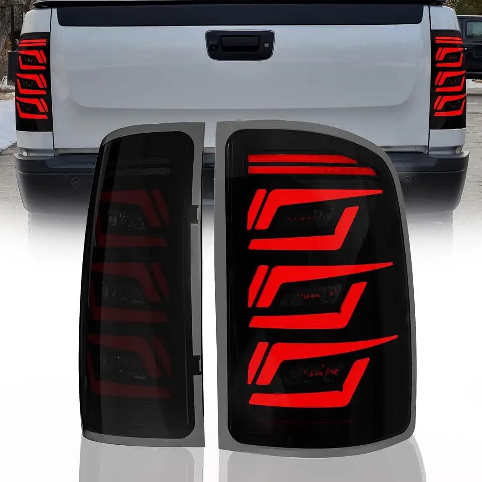 LED Tail Lights for 2007-2013 GMC Sierra 1500 | 2500HD | 3500HD with Start-Up Animation, Dynamic Turn Signals, Brake Light,Reverse Light -Smoked（No Fit 07 Sierra Classic/Dually/Denali）