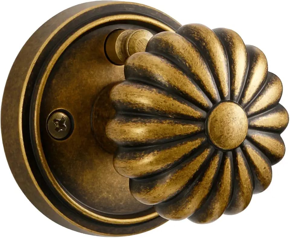 Door Knob Antique Brass Retro Privacy Vintage Door Handle, 1 Pack