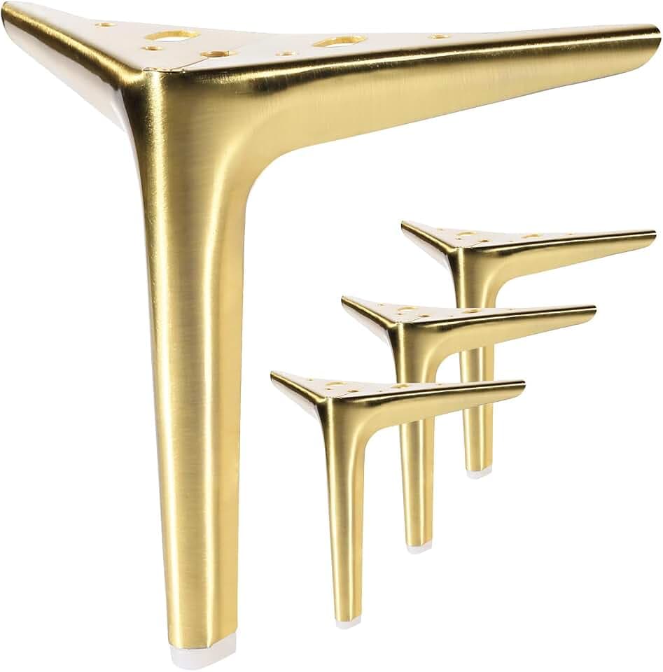 7 Inch Brushed Gold Furniture Legs, Set of 4, DIY Replacement for Sofa, Cabinet, Couch, Ottoman, Table, Dresser Legs