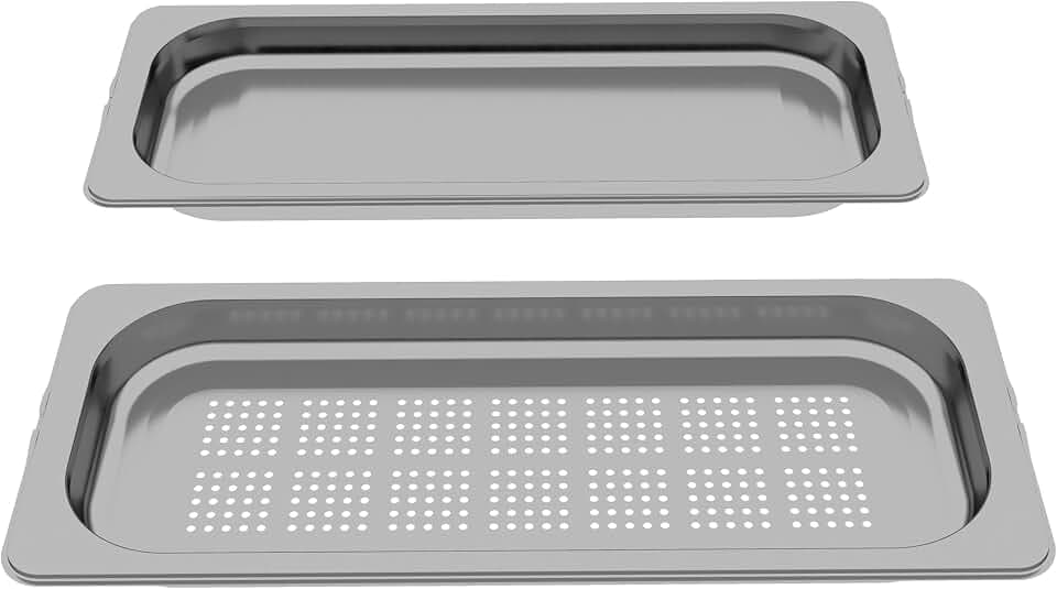 Bosch HEZ66D52, 2 Dampfbehälter aus Edelstahl (gelocht, ungelocht) für Backöfen und Kompaktbacköfen, 35 x 454 x 187 mm, Spülmaschinengeeignet, Edelstahl