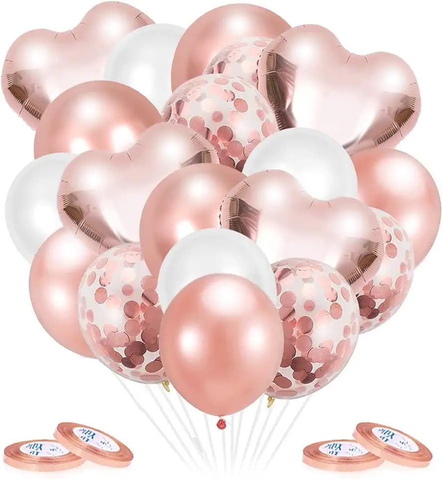 Rose Gold Luftballons 50 Stück Herzluftballon Rosegold Latexballons Konfetti Ballons, Helium Ballon Folienballon Set für Geburtstag, Party Deko，Hochzeit Dekoration