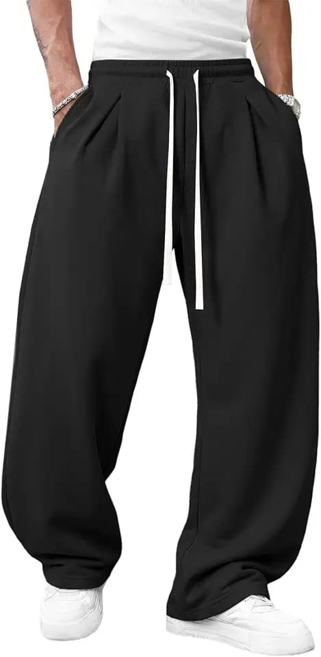 Runcati Men's Baggy Sweatpants Wide Leg Casual Cotton Joggers Workout Pants
