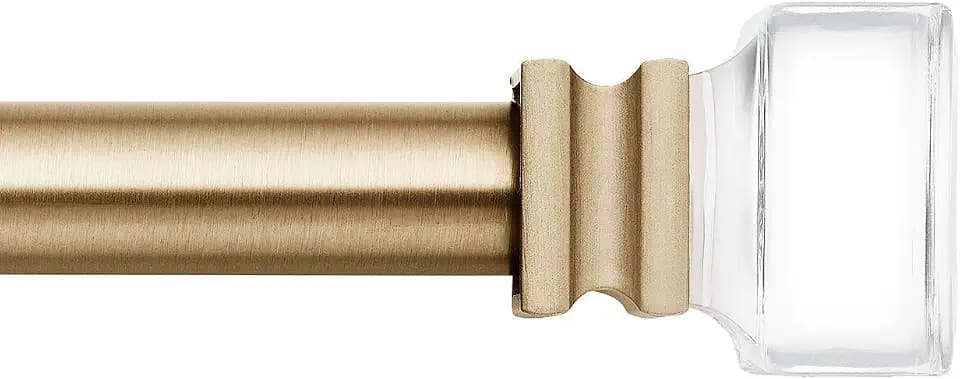 MODE Premium Warm Gold Curtain Rod, Clear Square Finial - 36" to 72"