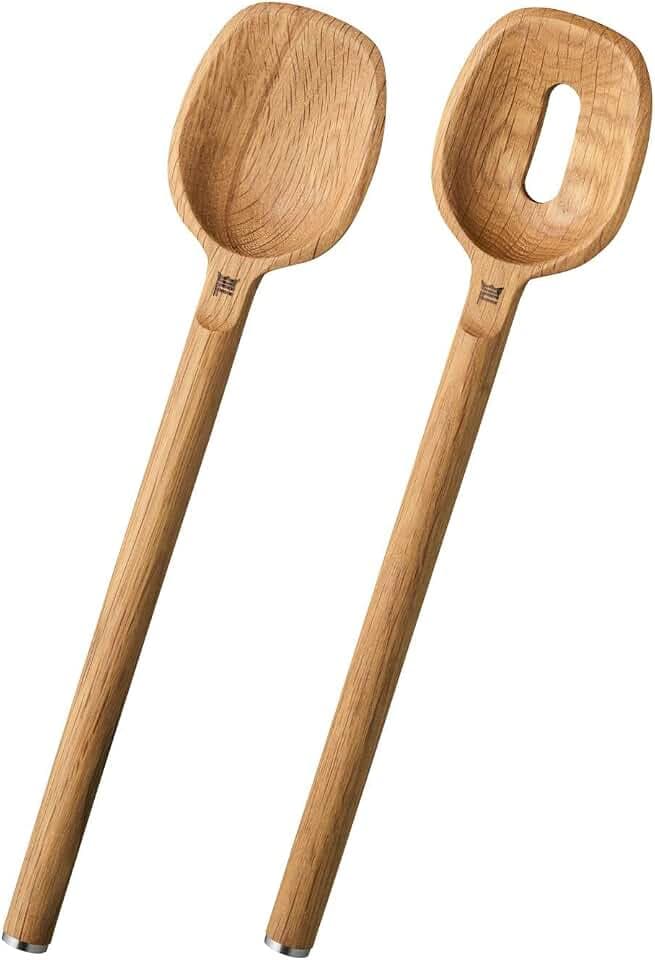 Fiskars Norden Löffel-Set, 2-teilig, Löffel mit Schlitz und Löffel ohne Schlitz, Länge: 30,3 cm, Eichenholz, 1065698