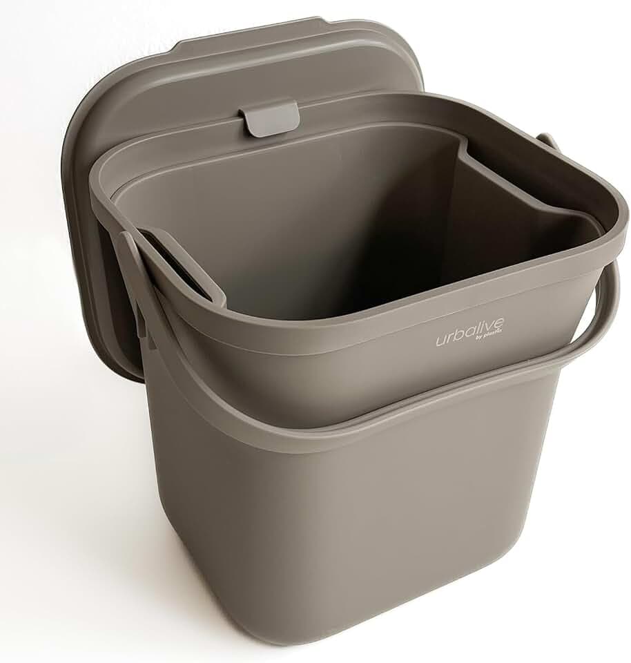 Urbalive Design Biomülleimer Küche mit herausnehmbarem Sieb, 8 L, Taupe