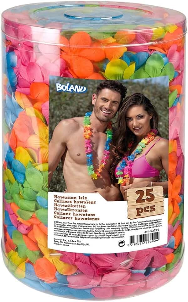 Boland - Hawaii-Ketten im Set, 25 Stück, Blumen-Ketten, Sommer, Strand, Garten-Party, Accessoire, Zubehör, Beach-Party, Mottoparty, Karneval