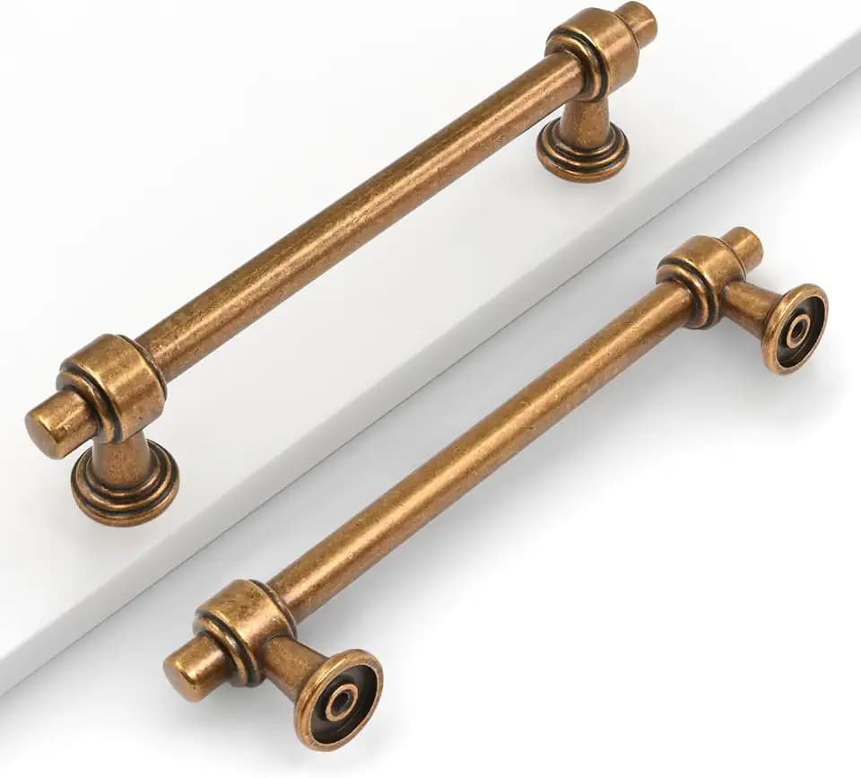 10 Pack 5"(128mm) Antique Brass Cabinet Pulls Kitchen Cabinet Handles Vintage Cabinet Hardware Aged Brass Drawer Pulls for Bathroom Cupboard