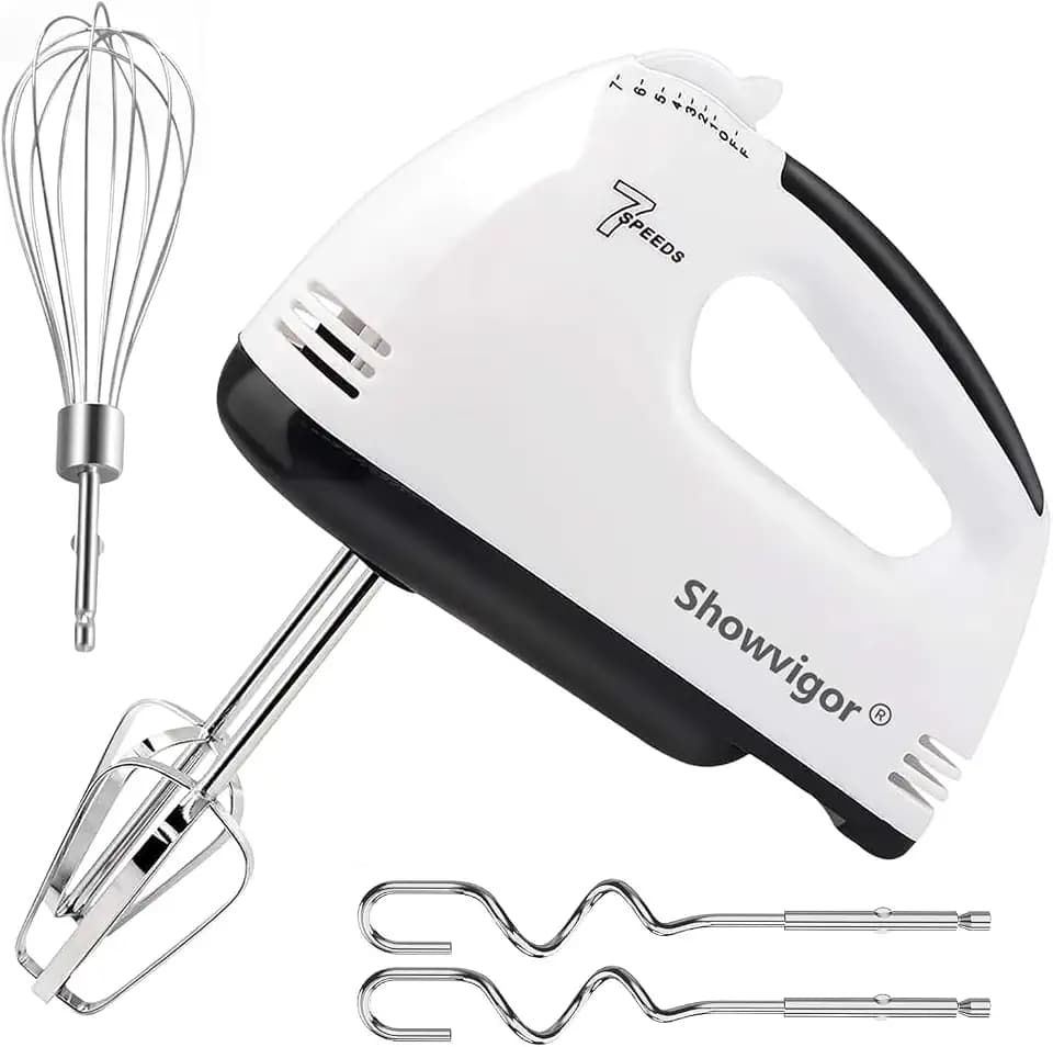 Handmixer - 7 Geschwindigkeit Tragbarer Handrührgerät mit 5 Edelstahl Zubehör, Mixer Handrührer für das Mischen von Kekse Kuchen, Kochen, Backen