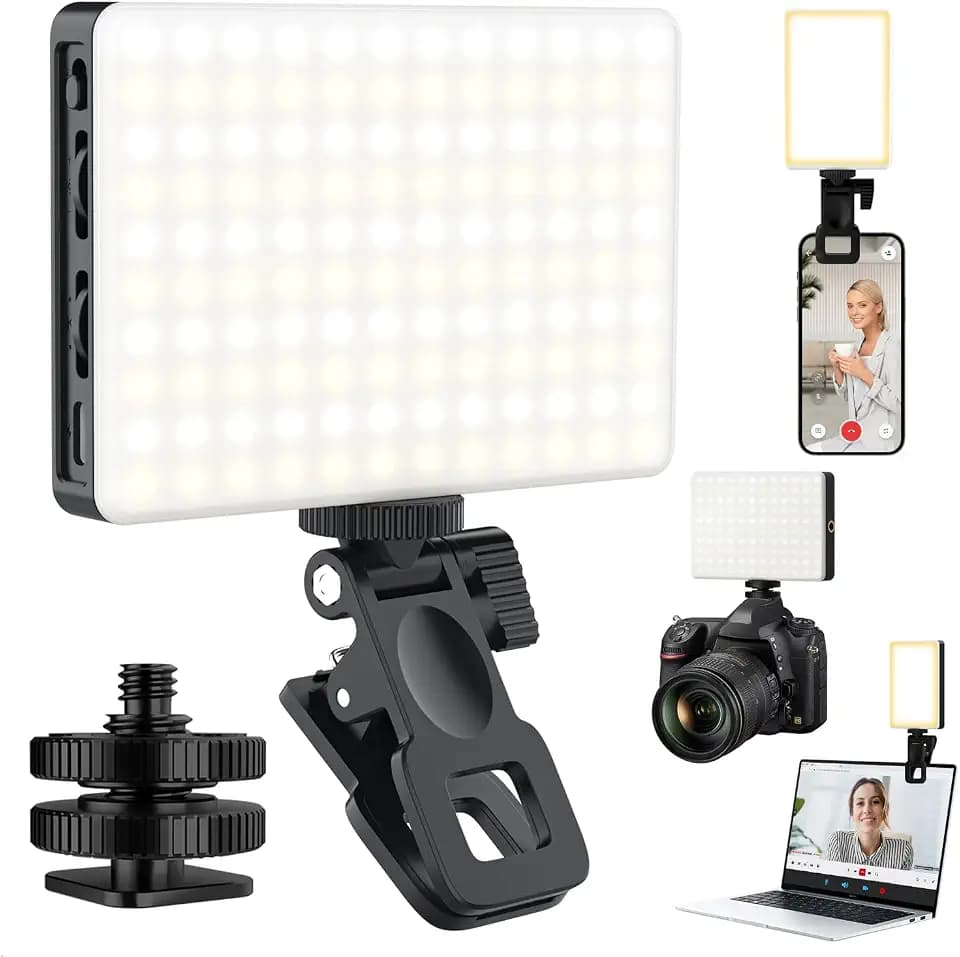 120 LED Selfie Light for iPhone, Portable Phone Light with Clip & Camera Tripod Adapter - 5000mAh Rechargeable, 3 Lighting Modes, CRI 97+ for Video Recording, TikTok, Tripod Mount Rings