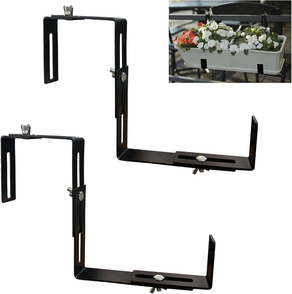 Adjustable and detachable Planter Box Brackets, flower pot bracket,hanging flower box bracket, window flower box bracket, suitable for fences, window sills, gardens, etc (Black,2 PCS)