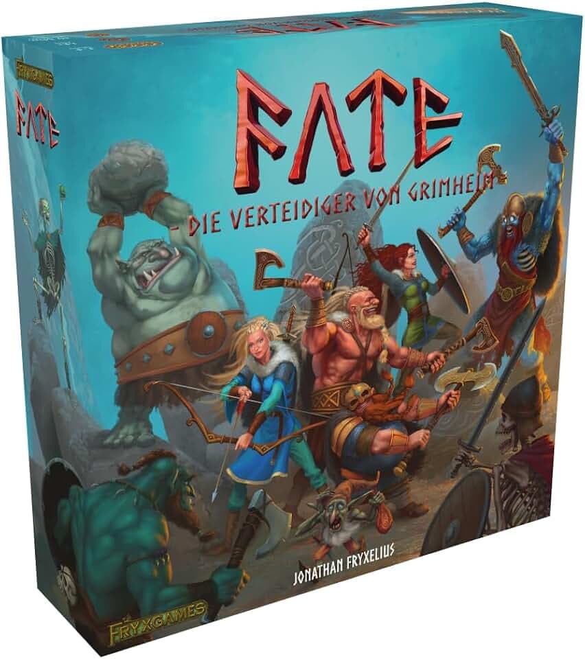 Fate: Verteidiger von Grimheim, ELZNIR Games,kooperatives Fantasy-Brettspiel, Tower-Defense Strategie, für 1-4 Spieler, ab 14 Jahren, episches Abenteuer, Helden & Magie, taktisches Spiel, FryxGames