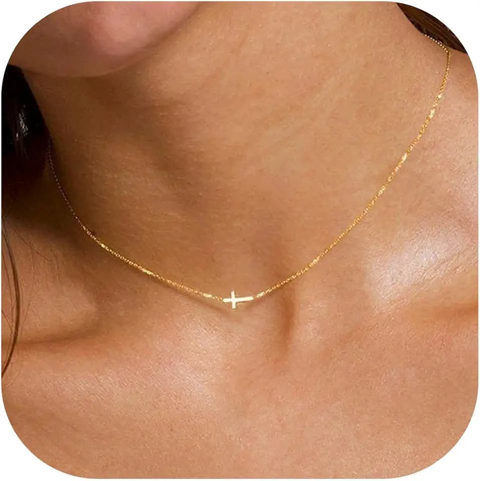 Cross Necklace for Women - 18K Gold Plated Cross Necklace Dainty Gold Necklace for Women Teens Girls Gold Jewelry Christmas Easter Religious Christian Gifts