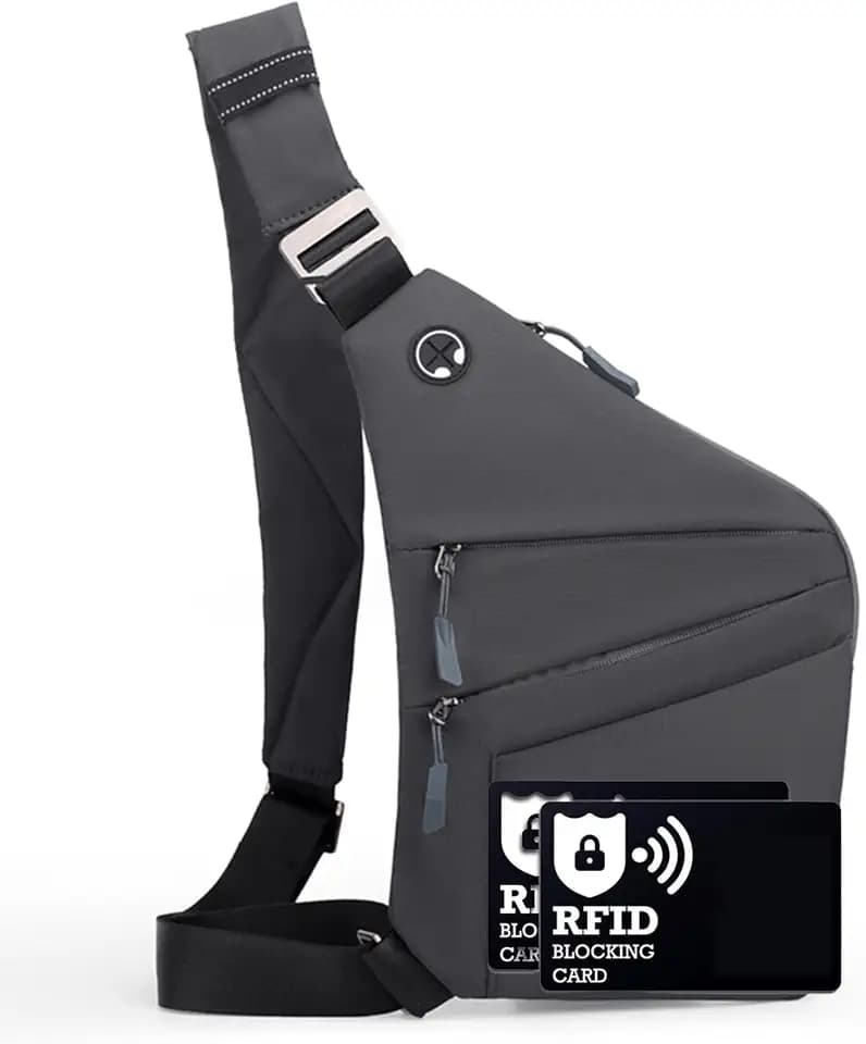 Anti Theft Crossbody Bags for Women Men, Multi-Pocket Shoulder Bag, Slim Sling Bags with 2 RFID Blocking Card