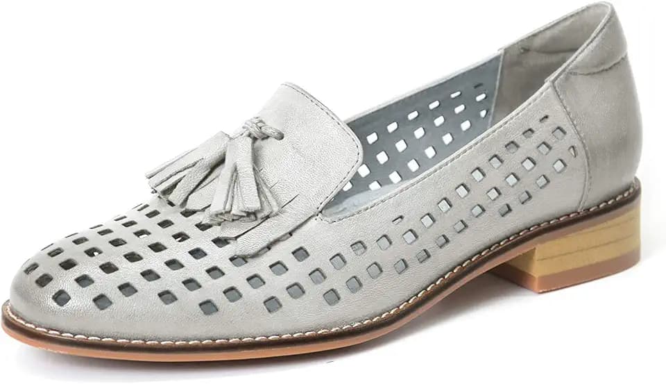 Mona flying Women's Leather Tassel Loafers Slip On Flats Office Work Shoes