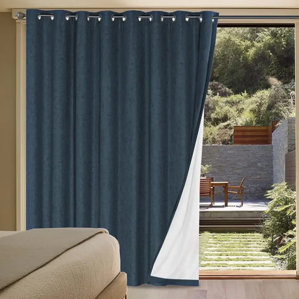 H.VERSAILTEX 100% Blackout Linen Curtains 84" L Navy Grommet