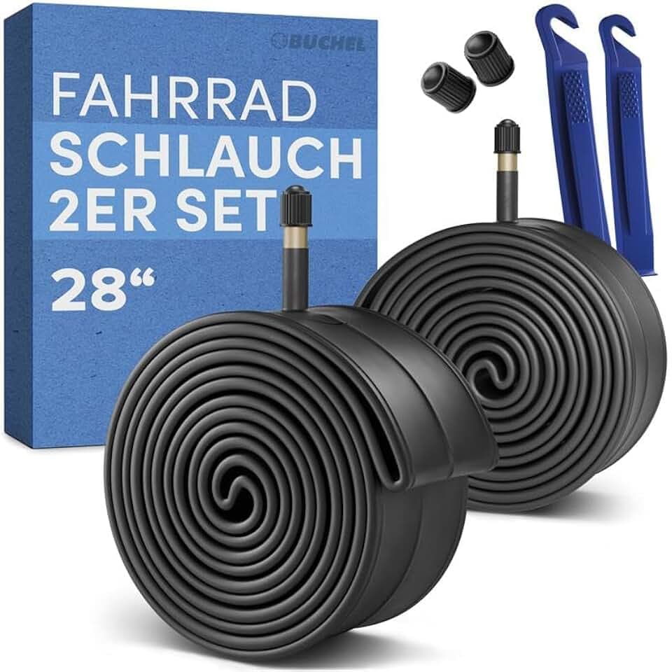 Büchel 2er Set Fahrradschlauch 28 Zoll - AV 40mm, 28x1,75-2,125 (47-622), inkl Reifenheber & Ventilkappen - Robuste & Luftdichte Fahrradschläuche aus Hochwertigem Kautschuk, für City-, Tour- & MTB