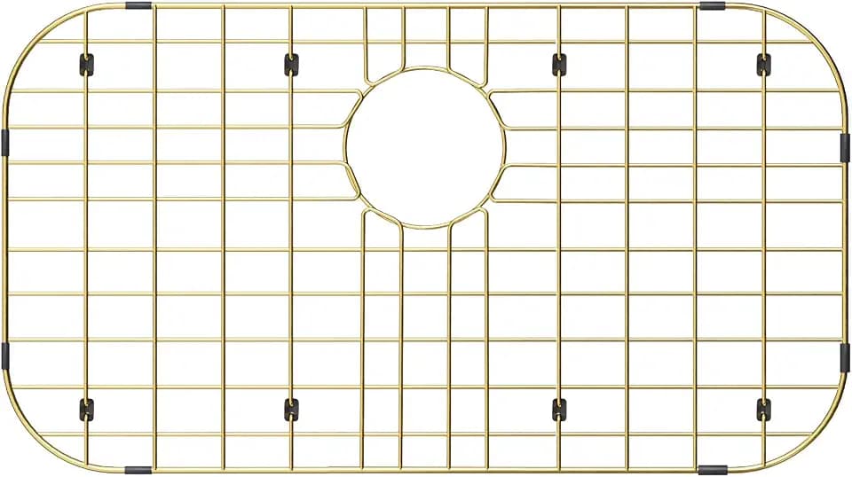 Gold Kitchen Sink Protector for Kitchen Sink,Large Sink Rack,Sink Grate 26" X 14",Rear Drain with Corner Radius,Sink Bottom Grid with strainer for kitchen,304 Stainless Steel,Rust Resistant