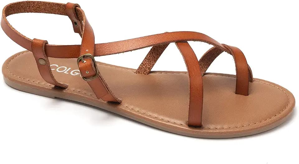 Colgo Women's Summer Strappy Flat Sandals, Adjustable Casual Fisherman Sandal with Open Toe Slingback Gladiator Sandals